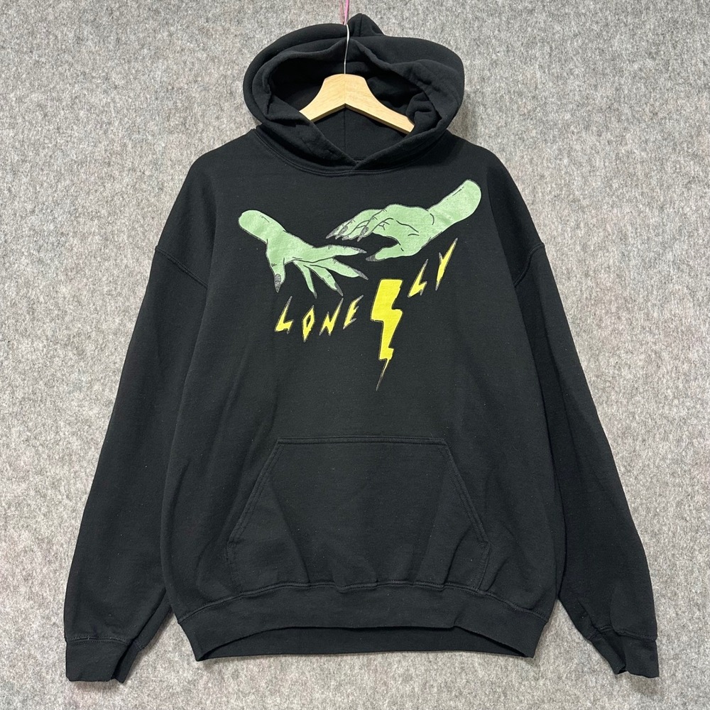 Lonely Ghost Black Graphic Hoodie Hands Lightning Bolt Size Large Mens
